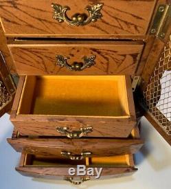 Vintage Large Musical Jewelry Box 5-Drawer Brown & Gold Hand Painted Made Japan