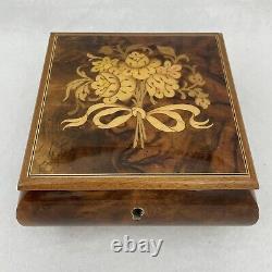 Vintage Marquetry Italian Burl Wood Jewelry Music Box Beattles Yesterday Works P