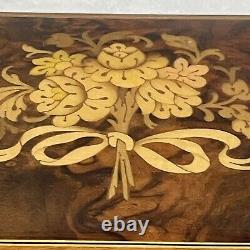 Vintage Marquetry Italian Burl Wood Jewelry Music Box Beattles Yesterday Works P