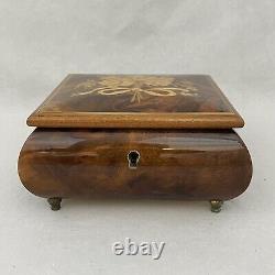 Vintage Marquetry Italian Burl Wood Jewelry Music Box Beattles Yesterday Works P