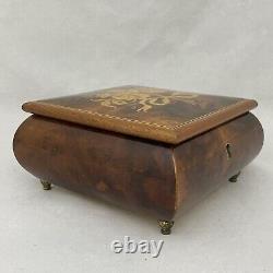 Vintage Marquetry Italian Burl Wood Jewelry Music Box Beattles Yesterday Works P