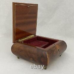 Vintage Marquetry Italian Burl Wood Jewelry Music Box Beattles Yesterday Works P