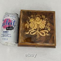 Vintage Marquetry Italian Burl Wood Jewelry Music Box Beattles Yesterday Works P