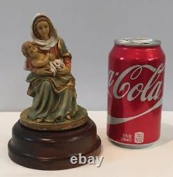 Vintage Mary & Baby Jesus Rotating Music Box Hand Painted With Wood Base Italy