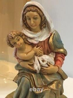 Vintage Mary & Baby Jesus Rotating Music Box Hand Painted With Wood Base Italy