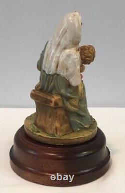 Vintage Mary & Baby Jesus Rotating Music Box Hand Painted With Wood Base Italy