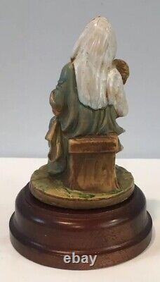 Vintage Mary & Baby Jesus Rotating Music Box Hand Painted With Wood Base Italy