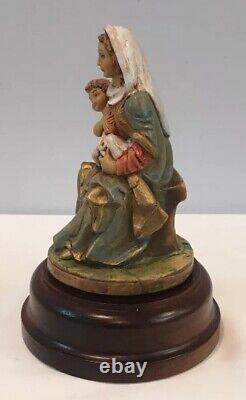 Vintage Mary & Baby Jesus Rotating Music Box Hand Painted With Wood Base Italy