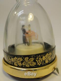 Vintage Metal Wood Glass Music Box Decanter Wine Bottle Dancing Couple ZC2-1