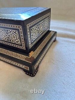 Vintage Moorish Style Inlaid Wood Mother of Pearl Cigarette Box Music Box