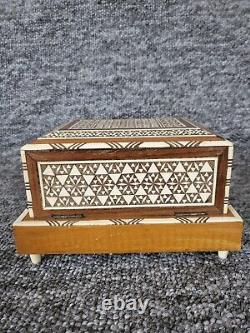 Vintage Moroccan Moorish Marquetry Inlaid Musical Cigarette Box Working Music