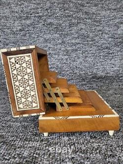 Vintage Moroccan Moorish Marquetry Inlaid Musical Cigarette Box Working Music