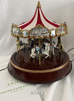 Vintage Mr. Christmas Gold Grand Carousel Original Box 50 Songs Wood Base Horses