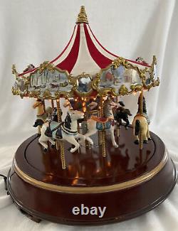 Vintage Mr. Christmas Gold Grand Carousel Original Box 50 Songs Wood Base Horses