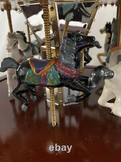 Vintage Mr. Christmas Gold Grand Carousel Original Box 50 Songs Wood Base Horses