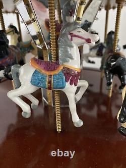 Vintage Mr. Christmas Gold Grand Carousel Original Box 50 Songs Wood Base Horses