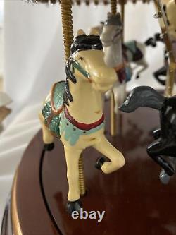 Vintage Mr. Christmas Gold Grand Carousel Original Box 50 Songs Wood Base Horses