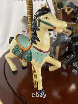 Vintage Mr. Christmas Gold Grand Carousel Original Box 50 Songs Wood Base Horses