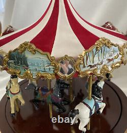 Vintage Mr. Christmas Gold Grand Carousel Original Box 50 Songs Wood Base Horses