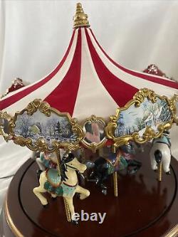 Vintage Mr. Christmas Gold Grand Carousel Original Box 50 Songs Wood Base Horses