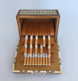 Vintage Musical Box Cigarette Holder Rare Moroccan Wood Inlaid Case Unique Decor