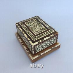 Vintage Musical Box Cigarette Holder Rare Moroccan Wood Inlaid Case Unique Decor