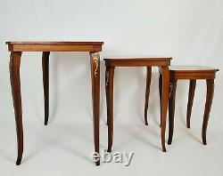Vintage Nesting Tables Accent Sorrento Italian Marquetry Inlaid With Musical Box