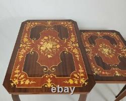 Vintage Nesting Tables Accent Sorrento Italian Marquetry Inlaid With Musical Box