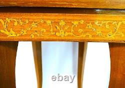 Vintage Ornate Wood Inlay Musicbox Table A. Gargiulo & Jannuzzi, Sorrento Italy