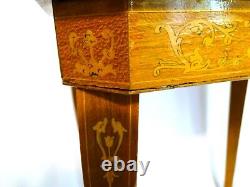 Vintage Ornate Wood Inlay Musicbox Table A. Gargiulo & Jannuzzi, Sorrento Italy