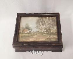 Vintage Ornate Wood Music Jewelry Box B. Wieringa Print Mirror Lador Switzerland