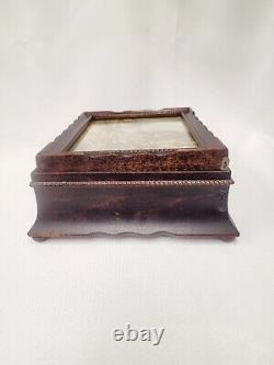 Vintage Ornate Wood Music Jewelry Box B. Wieringa Print Mirror Lador Switzerland