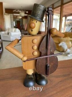 Vintage Otagiri Japan Pull Knob Animated Wood Bass Player Music Box