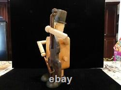 Vintage Otagiri Japan Pull Knob Animated Wood Bass Player Music Box