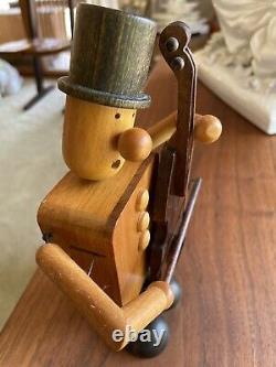 Vintage Otagiri Japan Pull Knob Animated Wood Bass Player Music Box