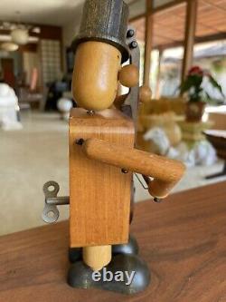 Vintage Otagiri Japan Pull Knob Animated Wood Bass Player Music Box