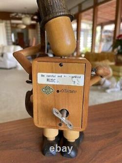 Vintage Otagiri Japan Pull Knob Animated Wood Bass Player Music Box