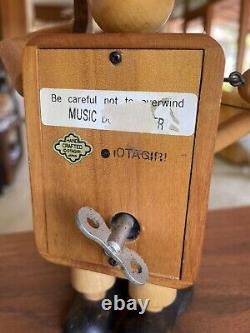 Vintage Otagiri Japan Pull Knob Animated Wood Bass Player Music Box