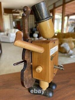 Vintage Otagiri Japan Pull Knob Animated Wood Bass Player Music Box