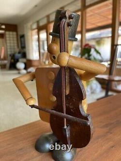 Vintage Otagiri Japan Pull Knob Animated Wood Bass Player Music Box