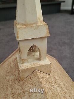 Vintage Putz Church Music Box Wood Stained Glass Windows Tall Steeple Bell 16.5