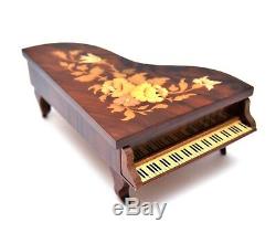 Vintage REUGE Grand Piano Music Box Wood Mosaic Jewelry Box Swiss Music Casket