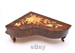 Vintage REUGE Grand Piano Music Box Wood Mosaic Jewelry Box Swiss Music Casket