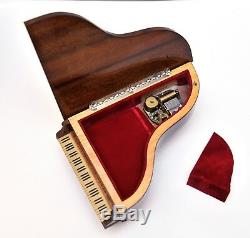 Vintage REUGE Grand Piano Music Box Wood Mosaic Jewelry Box Swiss Music Casket