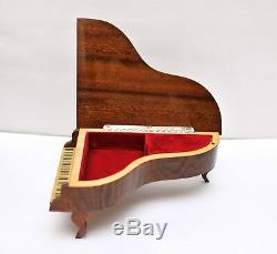 Vintage REUGE Grand Piano Music Box Wood Mosaic Jewelry Box Swiss Music Casket