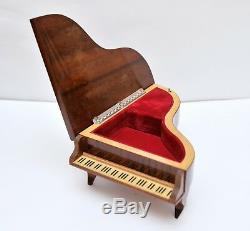 Vintage REUGE Grand Piano Music Box Wood Mosaic Jewelry Box Swiss Music Casket