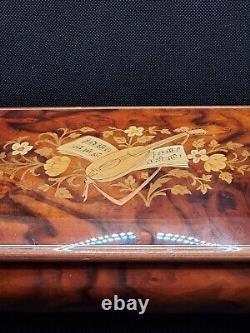 Vintage REUGE Inlaid MANDOLIN Laquered Burl Wood MUSIC Box ITALY