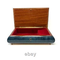 Vintage REUGE Italian Burl Wood Inlay Music Box 5.5x10.5x2