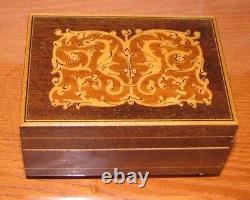 Vintage REUGE MUSIC BOX, inlaid wood, plays Romeo and Juliet, working, 4x3x2