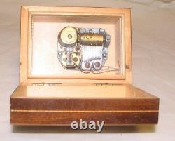 Vintage REUGE MUSIC BOX, inlaid wood, plays Romeo and Juliet, working, 4x3x2